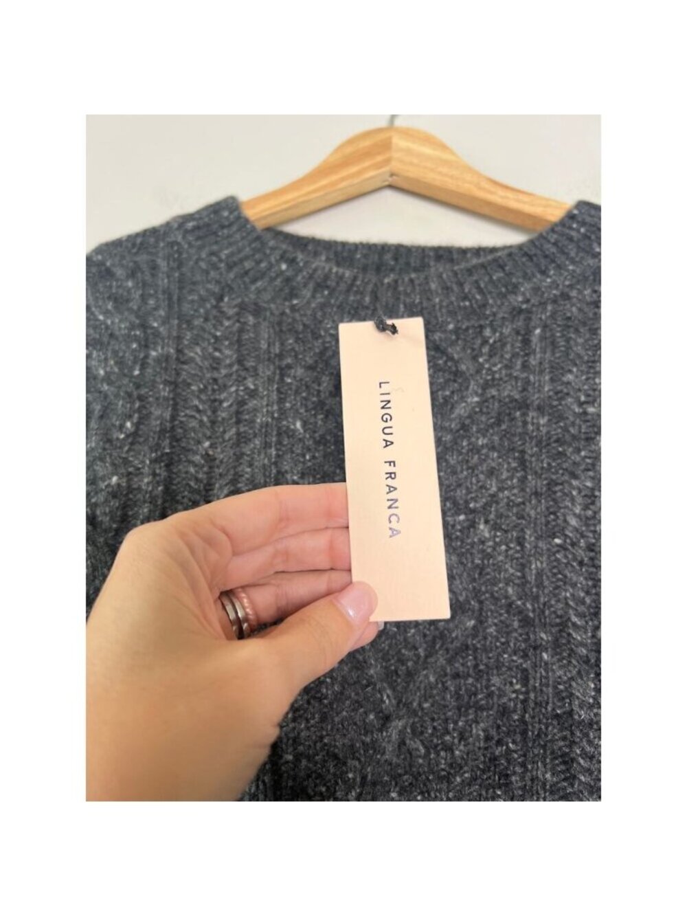 NWT Lingua Franca Bianca Crew Sequin Fringe Sweater Charcoal Gray Size: Small - Picture 4 of 8